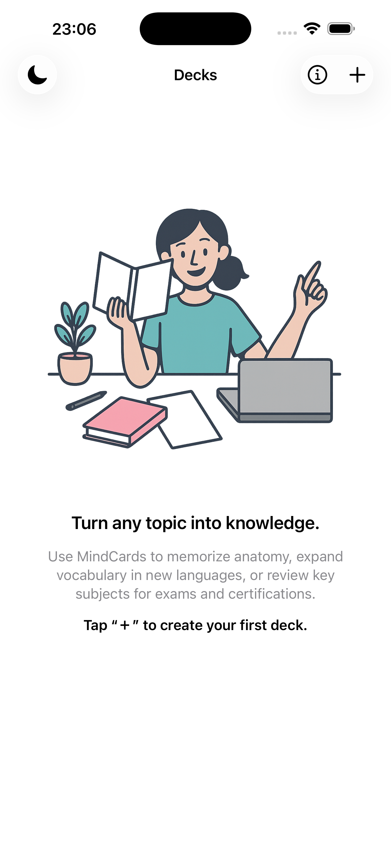 Tela do MindCards com lista de decks