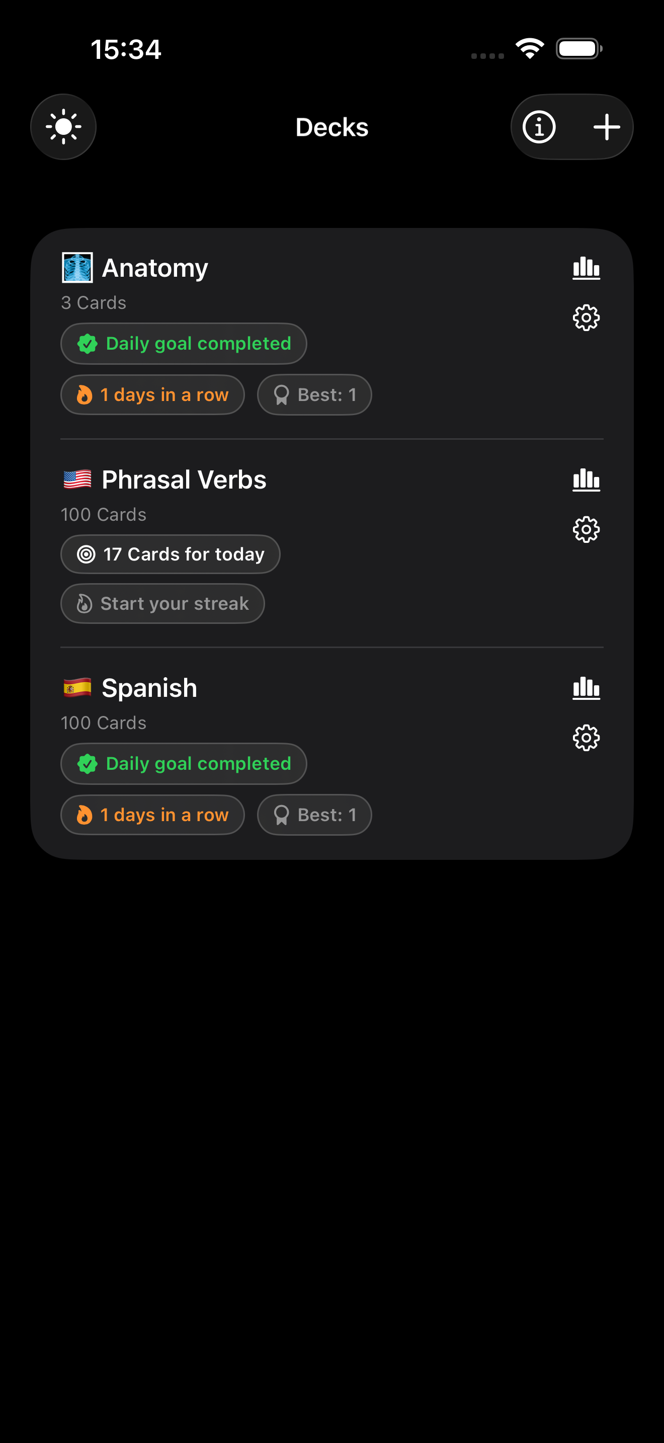 Tela de estudo de flashcards